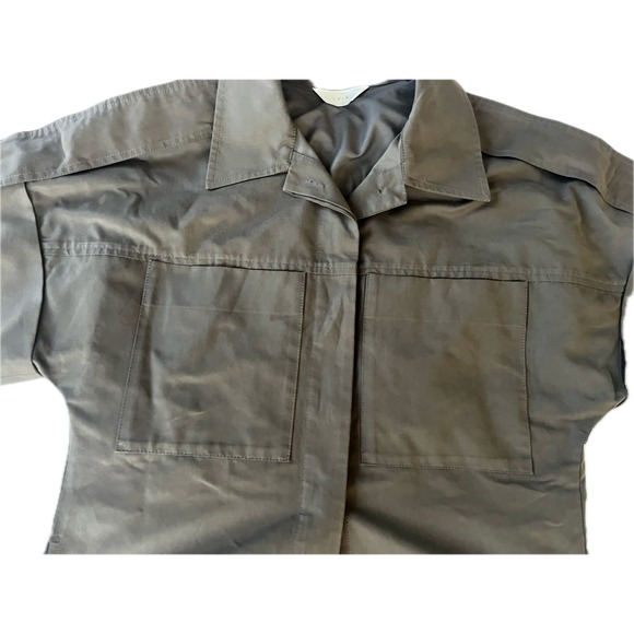 Olive Green LVIR Shirt Short Sleeve Button Up Relaxed Fit Utility Pockets - Picture 2 of 9